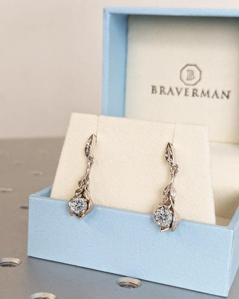 0.5ct D/F Color VS1 Lab Created Diamond Earring | 14k Solid Gold Dangle Earrings | Nature Inspired Earrings | Birthday Gift | Everyday Wear