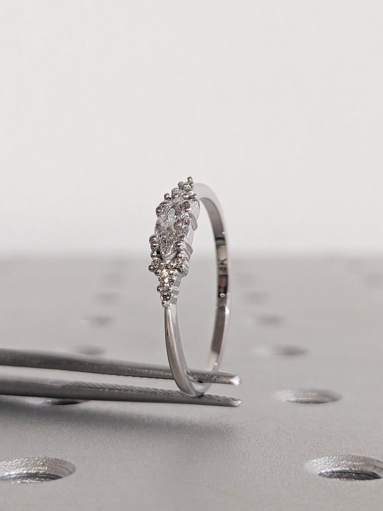 14K White Gold Marquise Moissanite Engagement Ring, Dainty Marquise Cut Moissanite Ring For Women, Stackable Wedding Ring, Everyday Jewelry