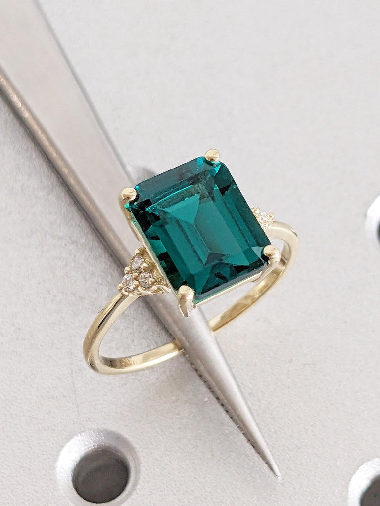 Emerald Cut Lab Grown Emerald Ring, 1, 1.5, 2CT 14k Yellow Gold Vintage Engagement Ring, Personalized Statement Ring, Green Gemstone Ring