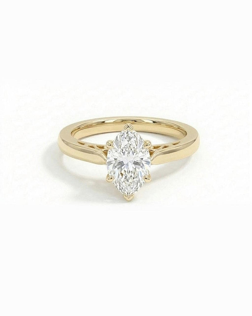 14k Solid Yellow Gold Marquise Cut Solitaire Moissanite Ring | 1-4ct 6 Prongs Anniversary Diamond Ring For Her | Filigree Wedding Ring