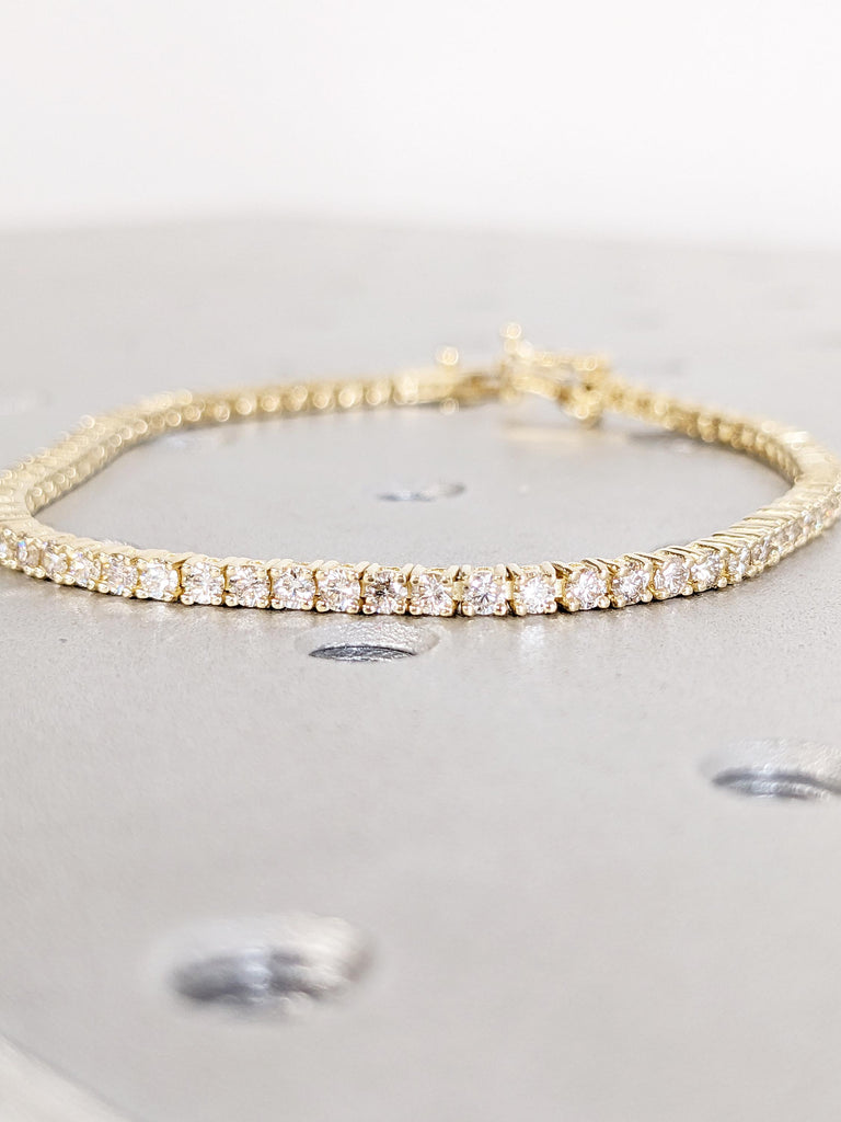 Round Diamond Tennis Bracelet for Women, Dainty 18k/14k Yellow Gold Eternity Diamond Jewelry, Minimalist 2.15ct Natural Diamond Bracelet