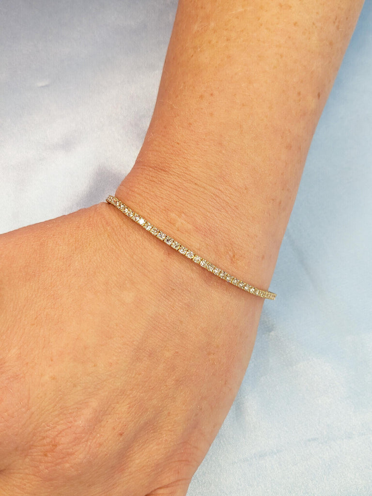 Round Diamond Tennis Bracelet for Women, Dainty 18k/14k Yellow Gold Eternity Diamond Jewelry, Minimalist 2.15ct Natural Diamond Bracelet