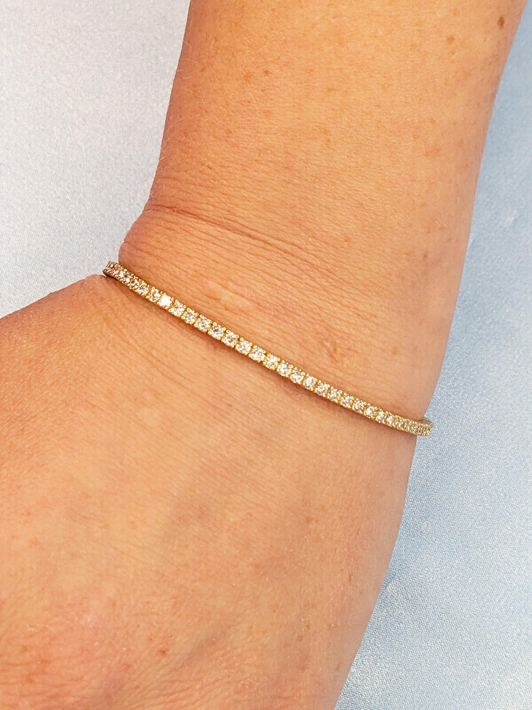 Round Lab Diamond Tennis Bracelet, Dainty Gold Bracelet for Women, Wedding Jewelry