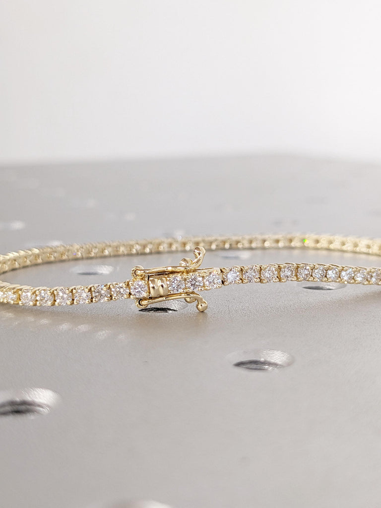 Round Lab Diamond Tennis Bracelet, Dainty Gold Bracelet for Women, Wedding Jewelry