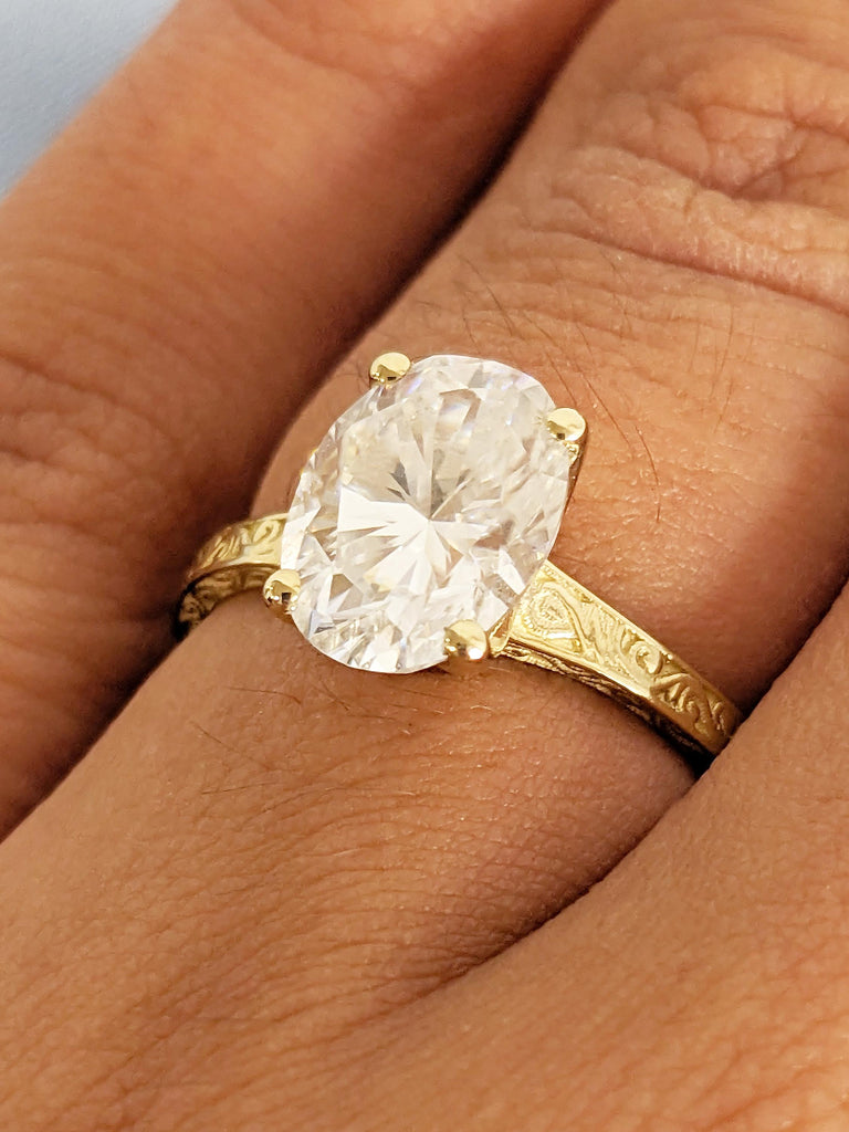 1, 1,5, 2ct Oval Lab Grown Diamond Engagement Ring, Unique 14k Yellow Gold Filigree Ring, Vintage Style Minimalist Promise Rings for Women image #12