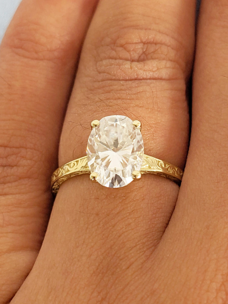 1, 1,5, 2ct Oval Lab Grown Diamond Engagement Ring, Unique 14k Yellow Gold Filigree Ring, Vintage Style Minimalist Promise Rings for Women image #14