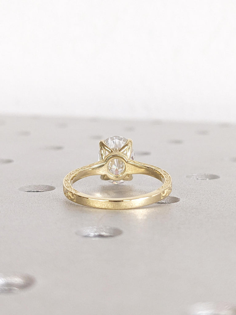 1, 1,5, 2ct Oval Lab Grown Diamond Engagement Ring, Unique 14k Yellow Gold Filigree Ring, Vintage Style Minimalist Promise Rings for Women image #4