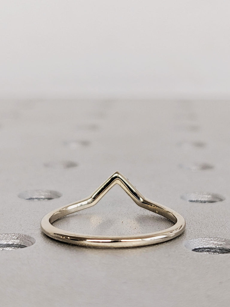 Dainty V Shaped Black Diamond Ring, 14K White Gold Diamond Chevron Matching Ring, Stackable Matching Engagement Ring, Curved Wedding Band