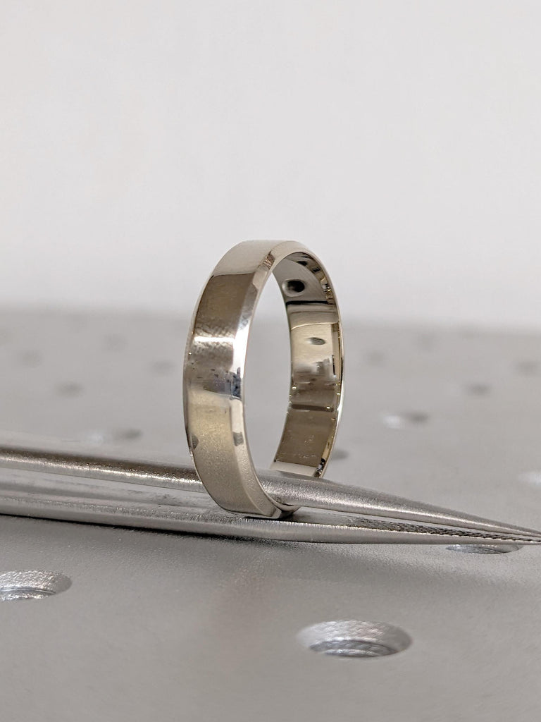 14K Solid White Gold Men's Engagement Ring, Plain White Gold Wedding Band, Minimalist Ring For Him, Everyday Jewelry Stack, Comfort Fit Ring