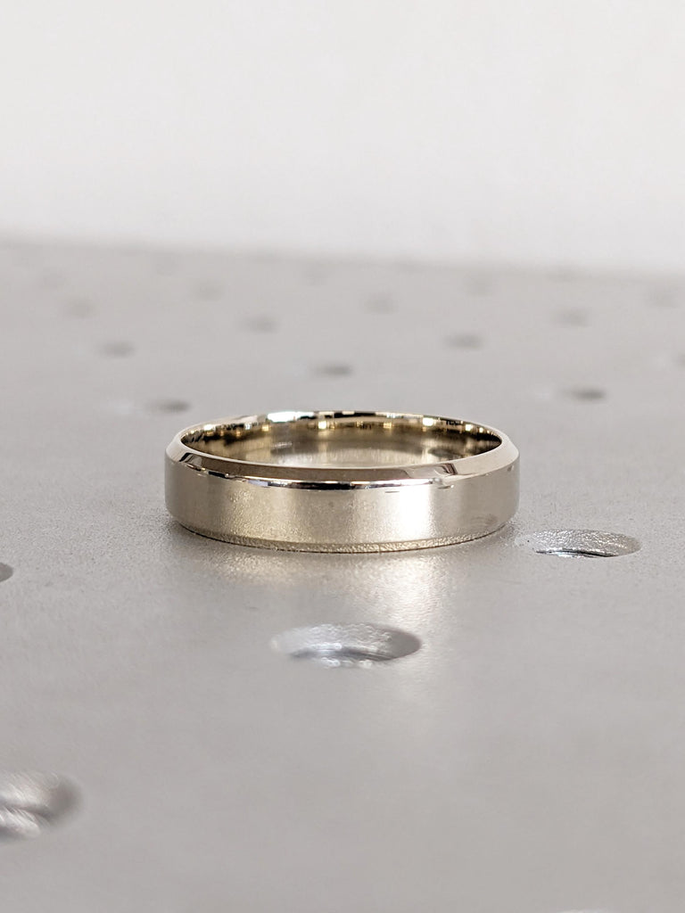 14K Solid White Gold Men's Engagement Ring, Plain White Gold Wedding Band, Minimalist Ring For Him, Everyday Jewelry Stack, Comfort Fit Ring