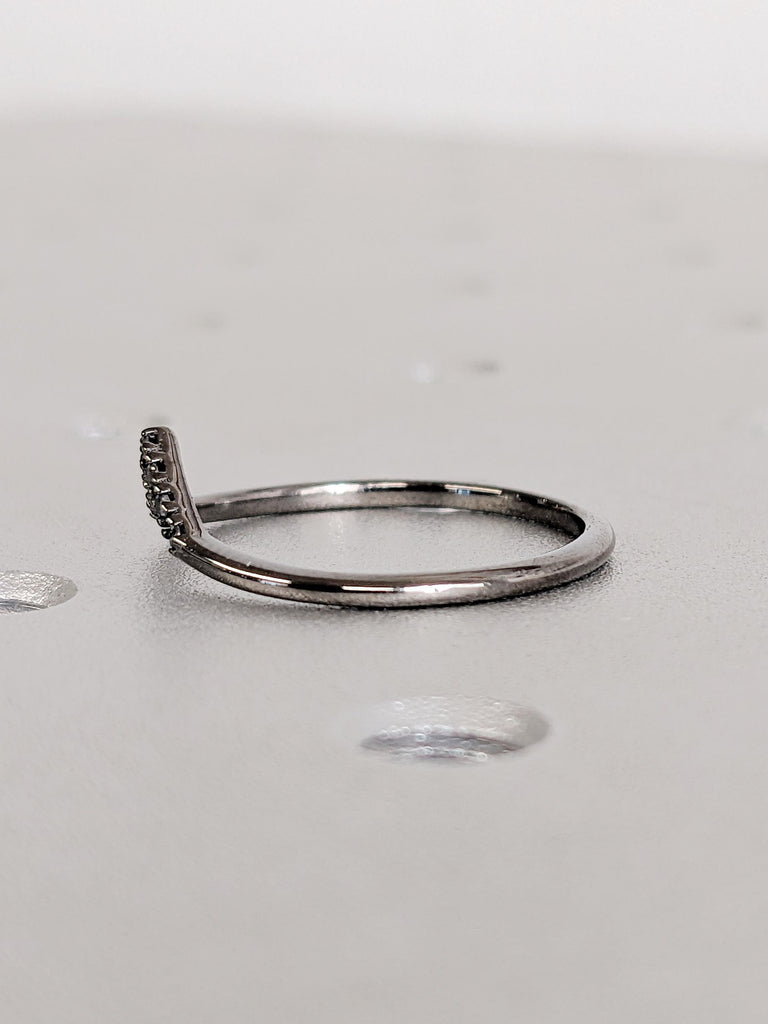 14K Black Gold Diamond Chevron Matching Band, Curved Half Eternity Black Diamond Ring, Dainty Wedding Band image #2