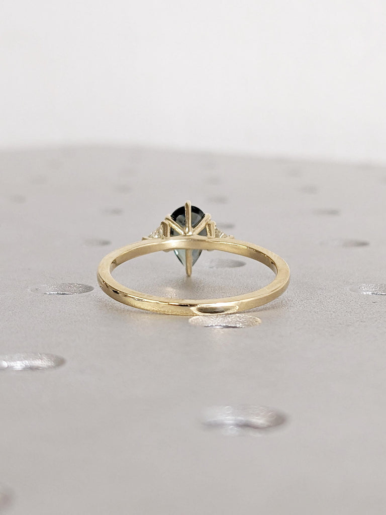 1ct Teal Sapphire Engagement Ring, 14k Solid Gold September Birthstone, Pear Shaped Ring image #3