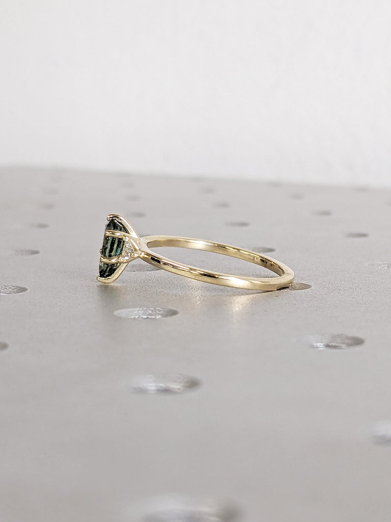 1ct Teal Sapphire Engagement Ring, 14k Solid Gold September Birthstone, Pear Shaped Ring image #4