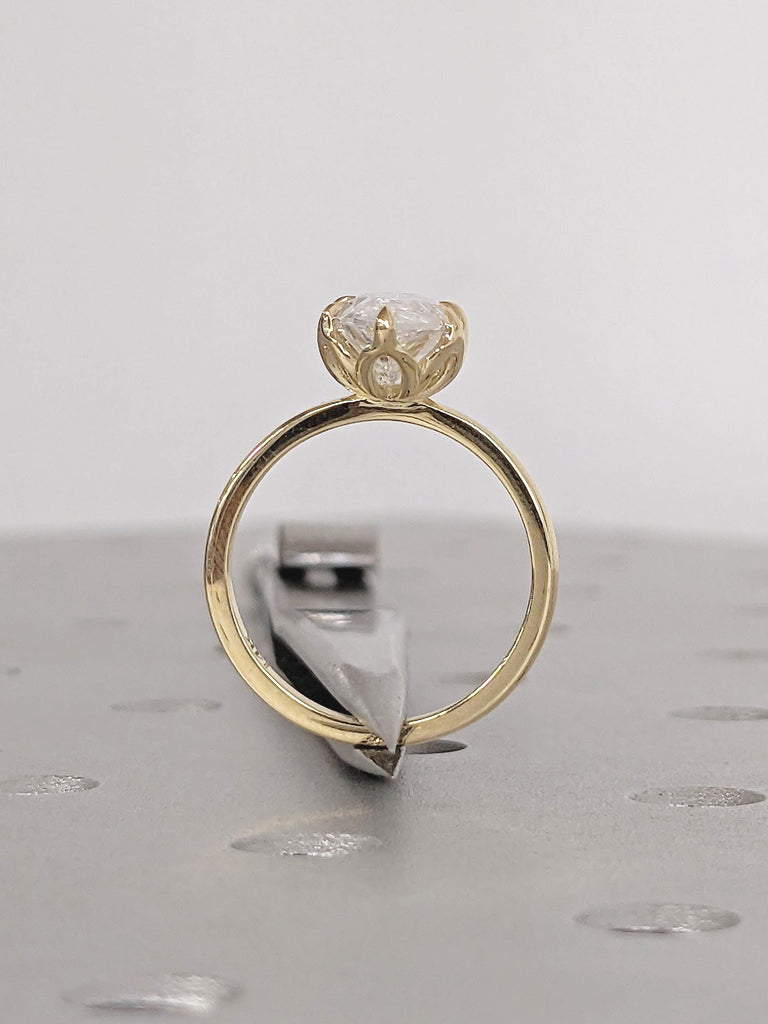 Solitaire 14k Yellow Gold Moissanite Ring, Unique Tulip Basket Marquise Engagement Ring