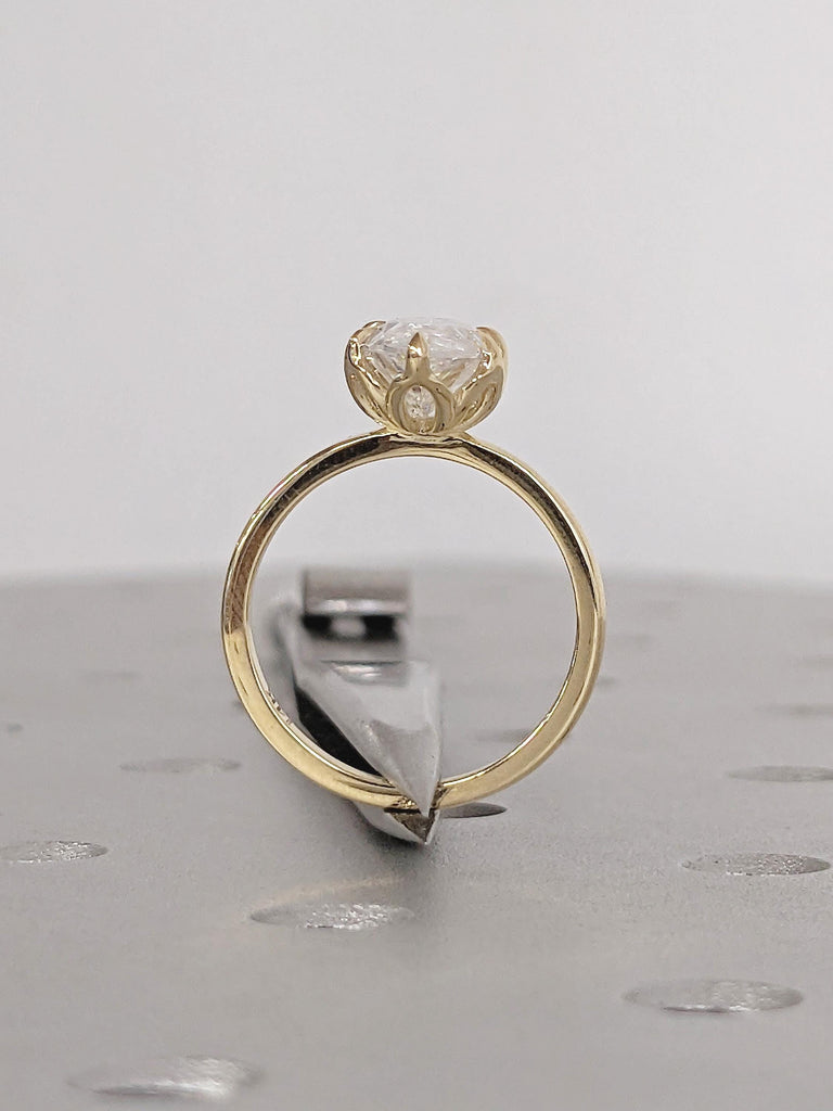 14k Yellow Gold Lab Grown Diamond Ring, Tulip Basket Setting Marquise Engagement Ring, Solitaire Personalized Statement Ring, Nature Jewelry