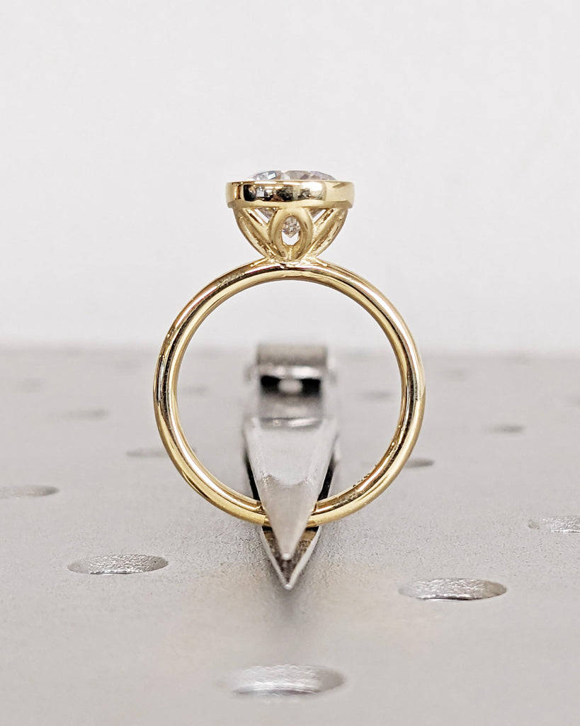 Vintage Tulip Setting Lab Diamond Engagement Ring / Antique Flower Promise Ring / Lotus Petal Prong Wedding Ring / 14K Solid Gold Bezel Ring image #2
