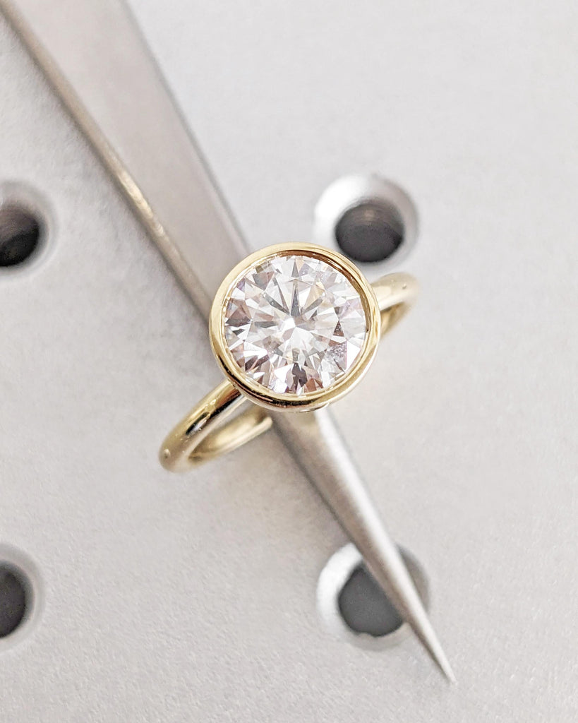 Vintage Tulip Setting Round Moissanite Engagement Ring / Solitaire Bezel Ring / Lotus Petal Prong Wedding Ring / Antique Flower Promise Ring