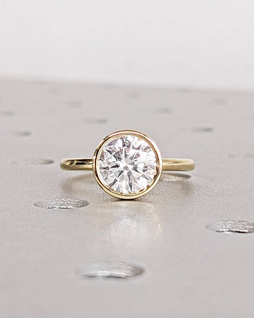 Vintage Tulip Setting Lab Diamond Engagement Ring / Antique Flower Promise Ring / Lotus Petal Prong Wedding Ring / 14K Solid Gold Bezel Ring image #4