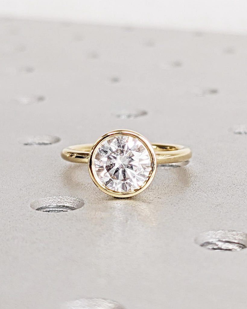 Vintage Tulip Setting Lab Diamond Engagement Ring / Antique Flower Promise Ring / Lotus Petal Prong Wedding Ring / 14K Solid Gold Bezel Ring image #5
