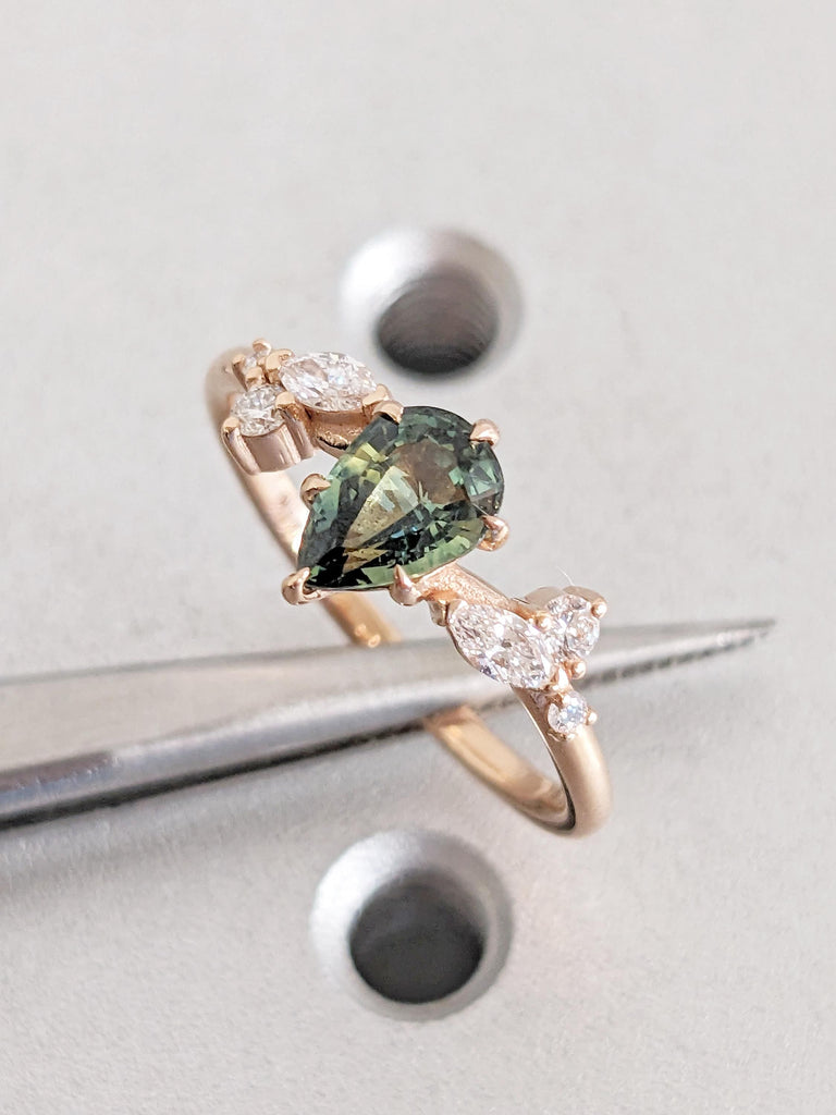 Teal Sapphire Engagement Ring