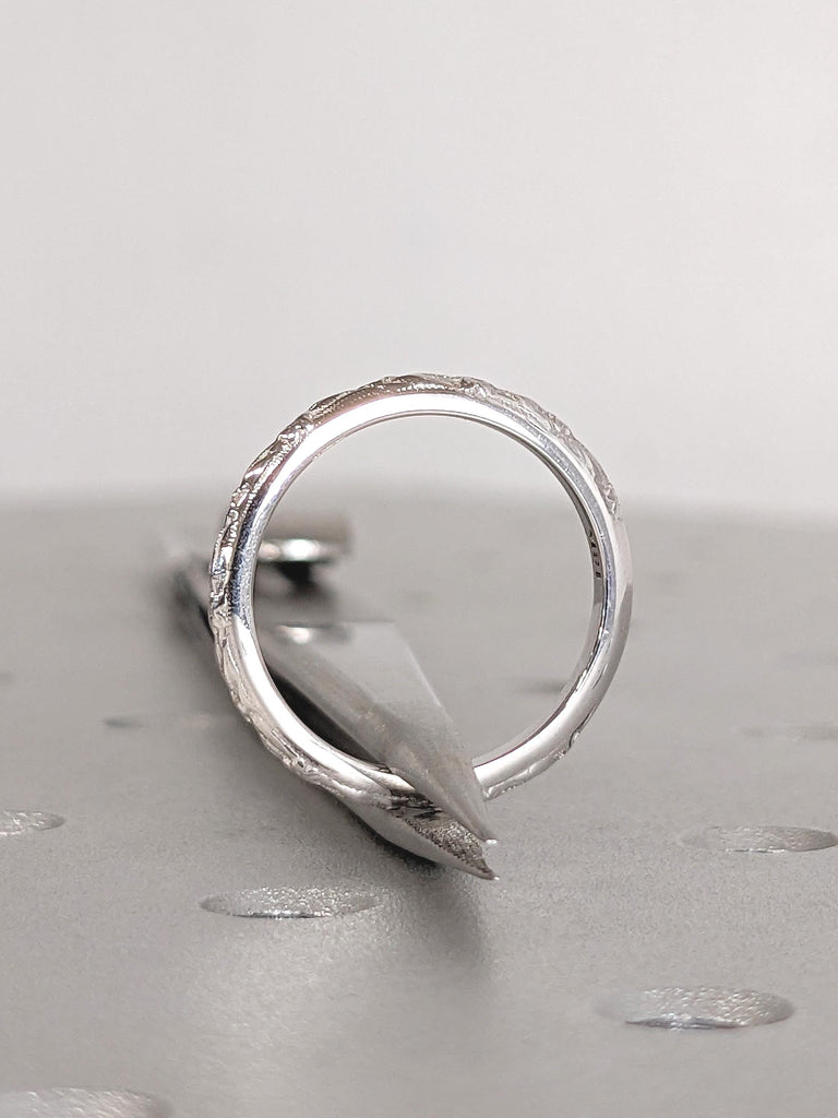 Vintage Floral Wedding Band: Dainty 18K White Gold Classic Engagement Ring, Stackable Unisex Jewelry