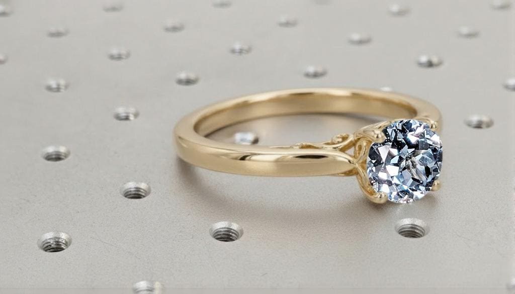 Round Aquamarine Engagement Ring, Filigree 14k Yellow Gold Solitaire Ring, Lab Grown Aquamarine Ring for Women, March Birthstone Jewelry image #2
