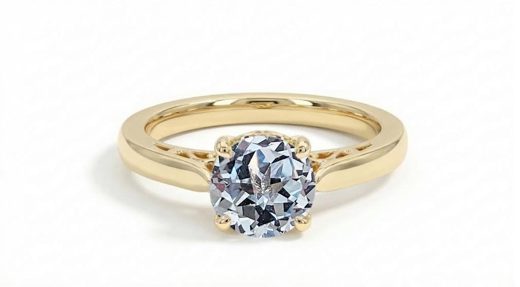 Round Aquamarine Engagement Ring