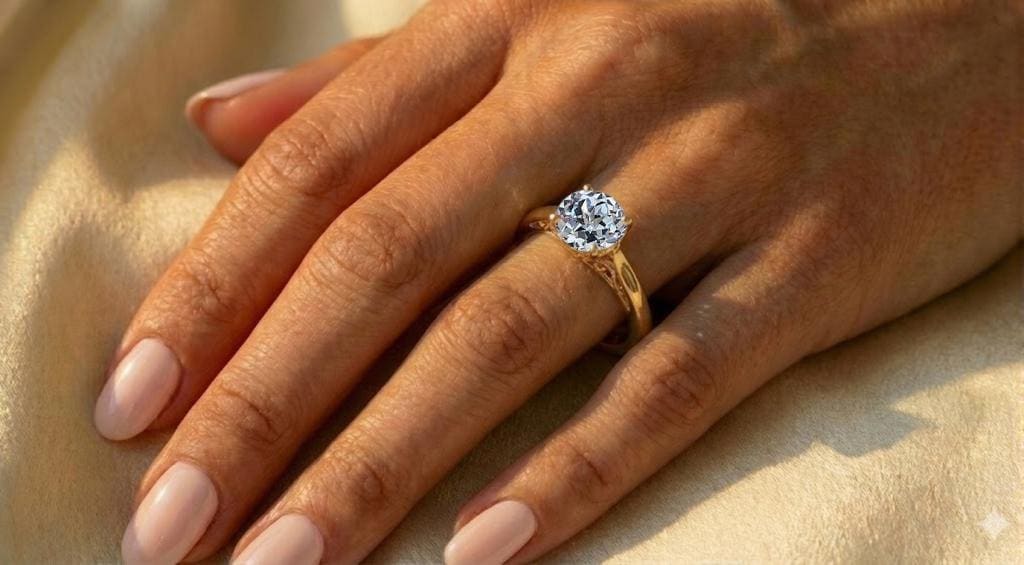 Round Aquamarine Engagement Ring, Filigree 14k Yellow Gold Solitaire Ring, Lab Grown Aquamarine Ring for Women, March Birthstone Jewelry image #3