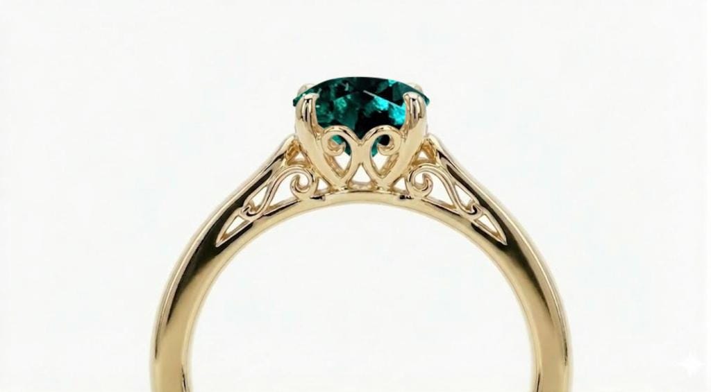 Vintage Emerald Engagement Ring, Minimalist 14k Solid Gold Filigree Ring for Her image #7