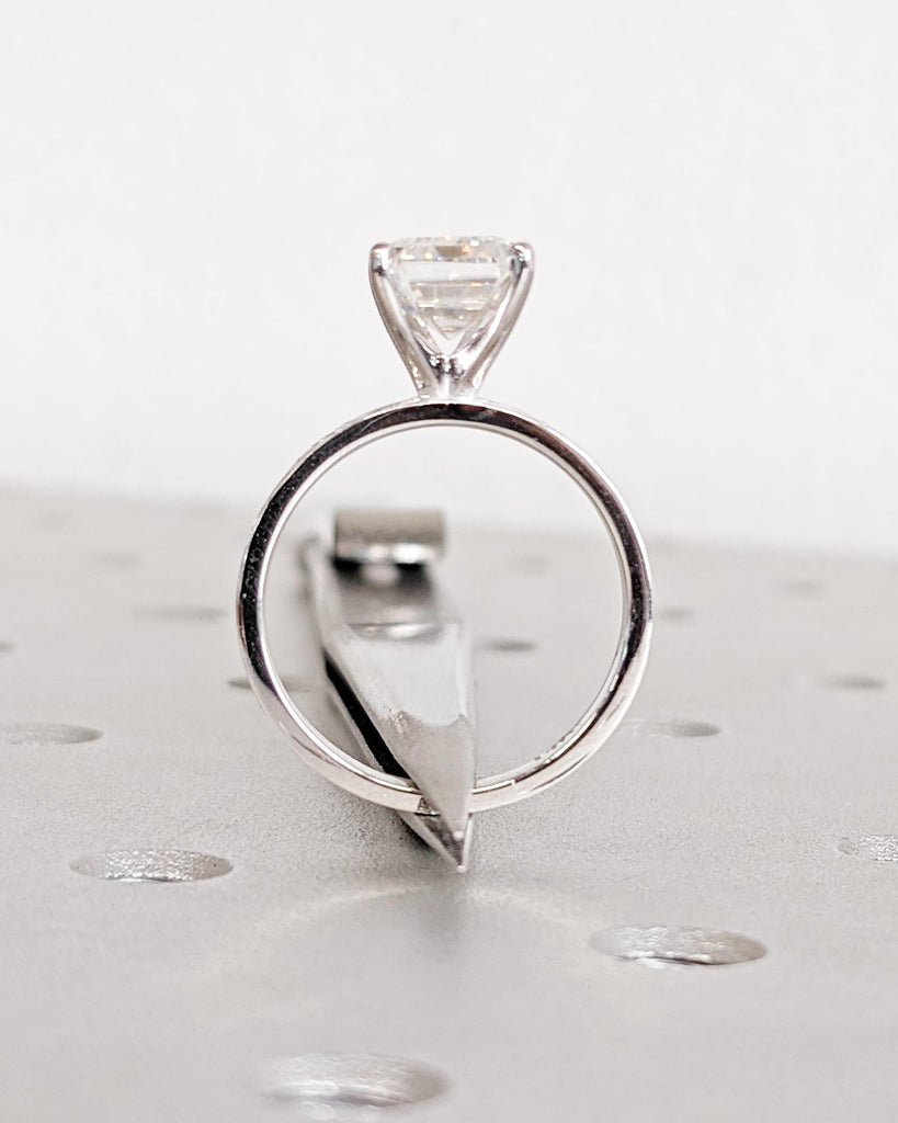 Art Deco Floral Motif Wedding Ring | Lab Grown Diamond Engagement Ring | Emerald Cut 14K Gold Flower Ring | Unique Vintage Anniversary Ring image #8