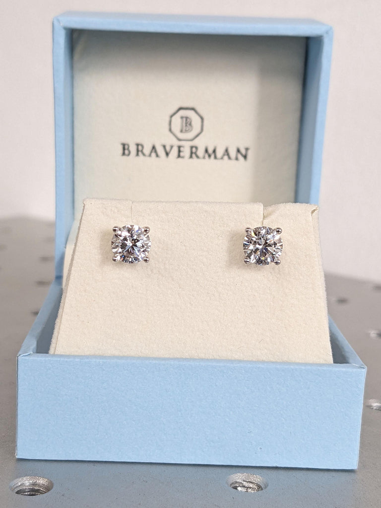 1 Carat CVD Diamond Earrings | White Gold Push Back Studs | Lab Created Diamond Stud for Women