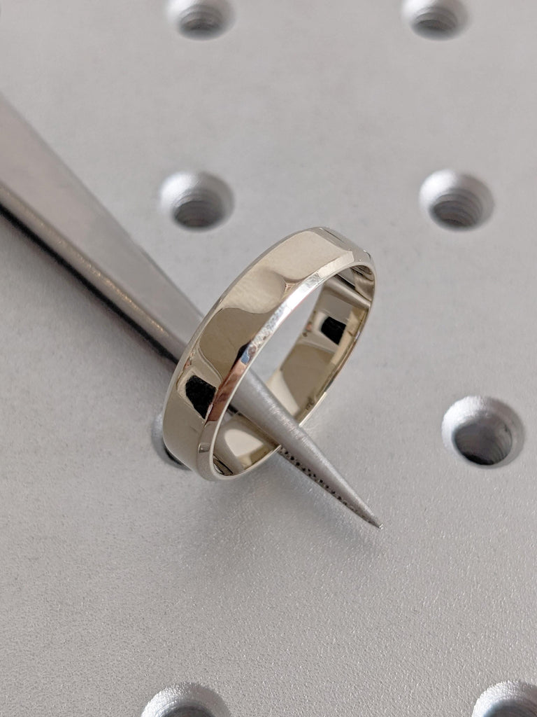 14K Solid White Gold Men's Engagement Ring, Plain White Gold Wedding Band, Minimalist Ring For Him, Everyday Jewelry Stack, Comfort Fit Ring