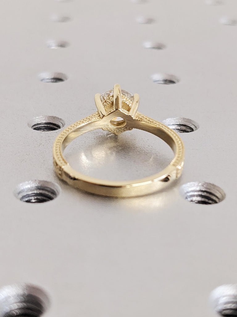Gold Lab Diamond Engagement Ring, Vintage Milgrain Wedding Band, Women Gold Lab Diamond Ring, Proposal Ring For Her, Custom Christmas Gift image #5