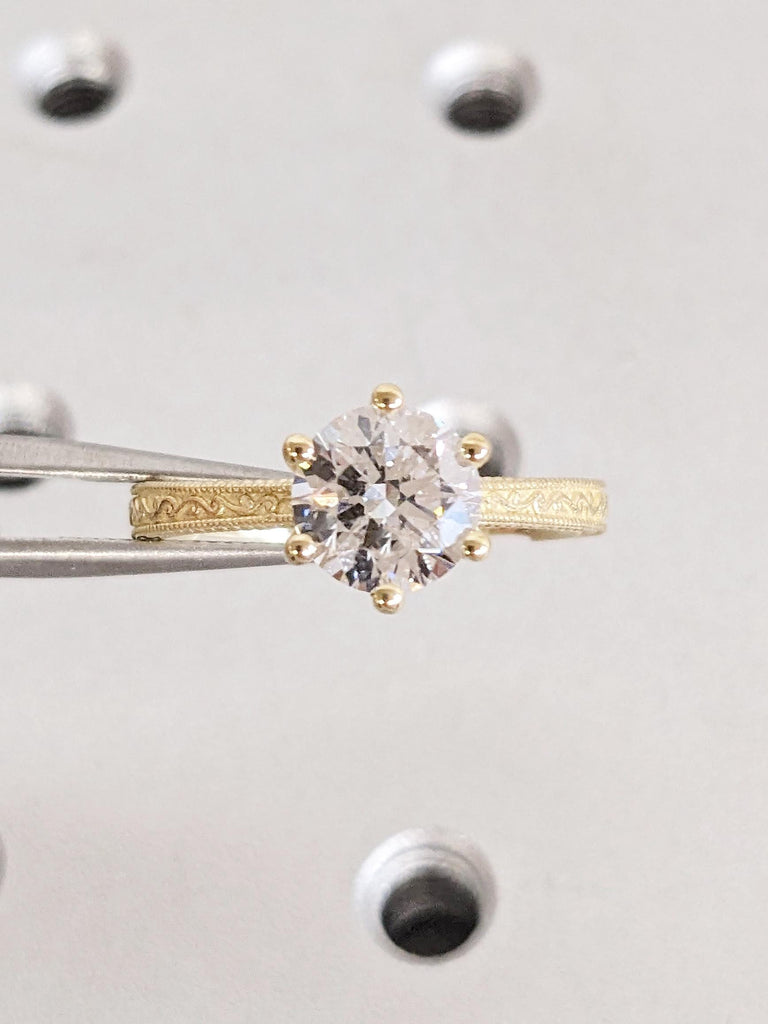 Gold Lab Diamond Engagement Ring, Vintage Milgrain Wedding Band, Women Gold Lab Diamond Ring, Proposal Ring For Her, Custom Christmas Gift image #7