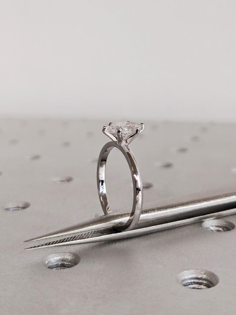 Marquise Cut Lab Diamond Engagement Ring, 14K Solid White Gold Solitaire Diamond Ring, Timeless Wedding Band