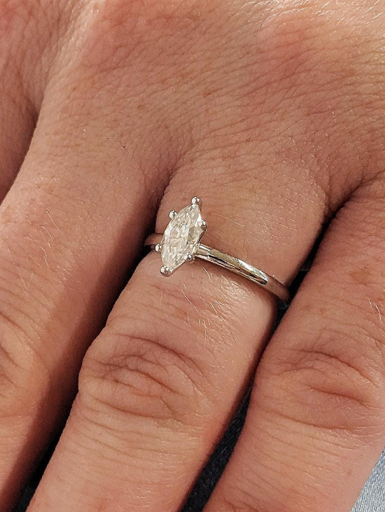 Marquise Cut Lab Diamond Engagement Ring, 14K Solid White Gold Solitaire Diamond Ring, Timeless Wedding Band