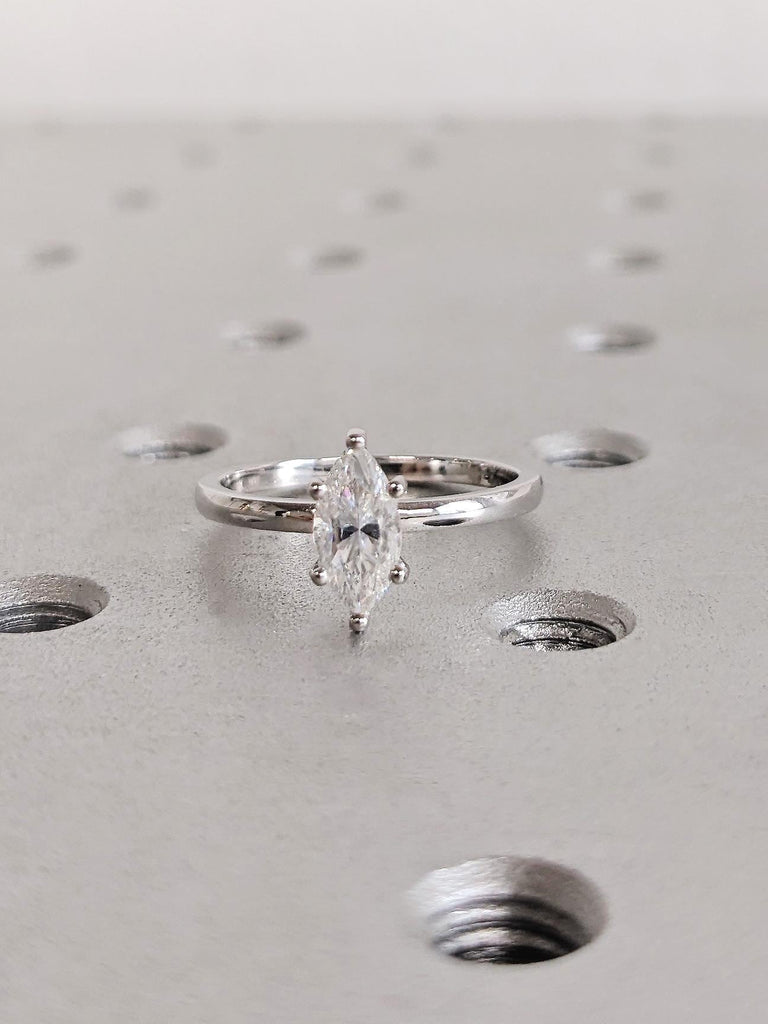 Marquise Cut Lab Diamond Engagement Ring, 14K Solid White Gold Solitaire Diamond Ring, Timeless Wedding Band