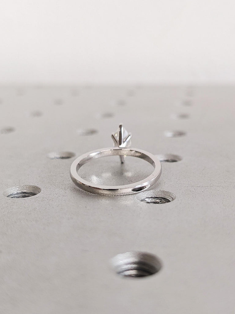 14K White Gold Moissanite Engagement Ring, Marquise Cut Moissanite Solitaire Ring, Modern Bridal Wedding Ring, Anniversary Gift For Her