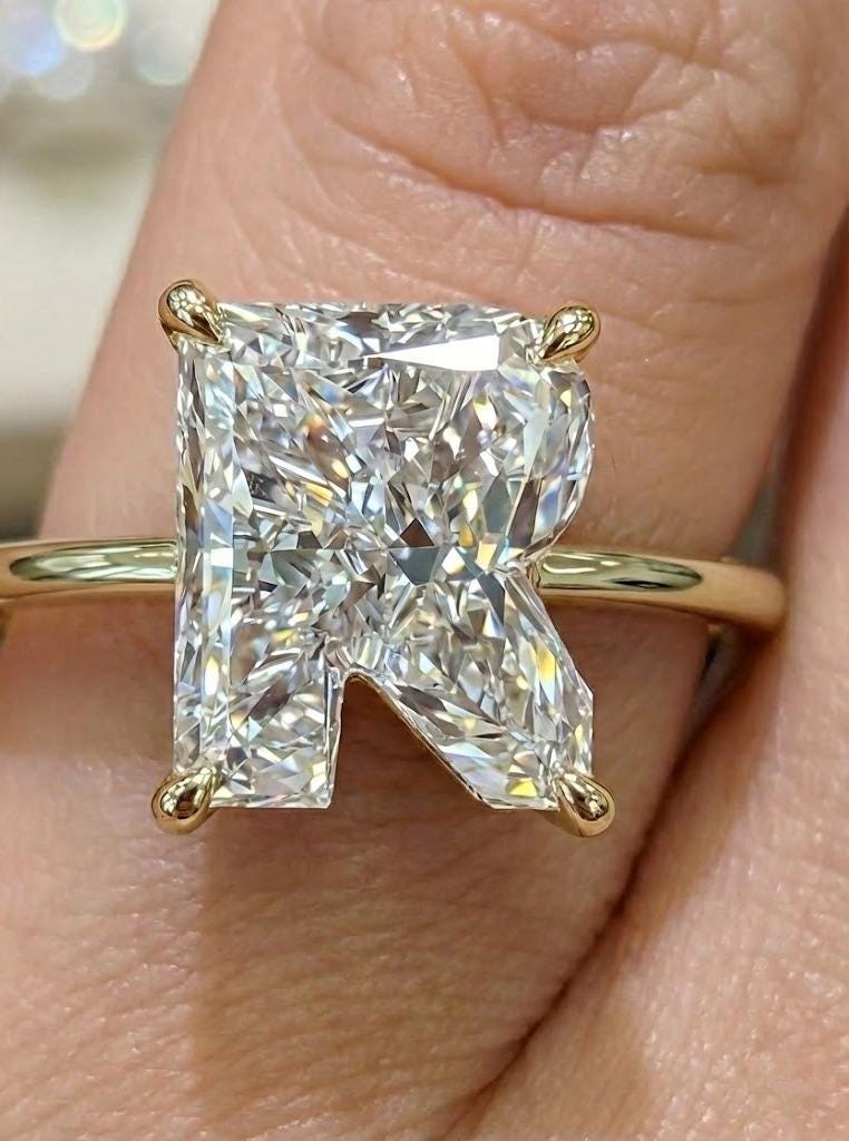 Solid Gold 1.5ct Moissanite Cut Initial Letter Alphabet Monogram Ring | Elegant Initial Jewelry for Him Her
