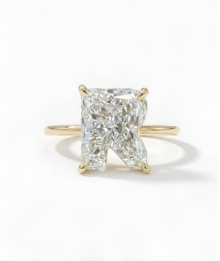 14k/18k Solid Yellow Gold 1-1.5ct VVS Moissanite Custom Alphabet Monogram Letter Ring | Talon Prong Setting image #13