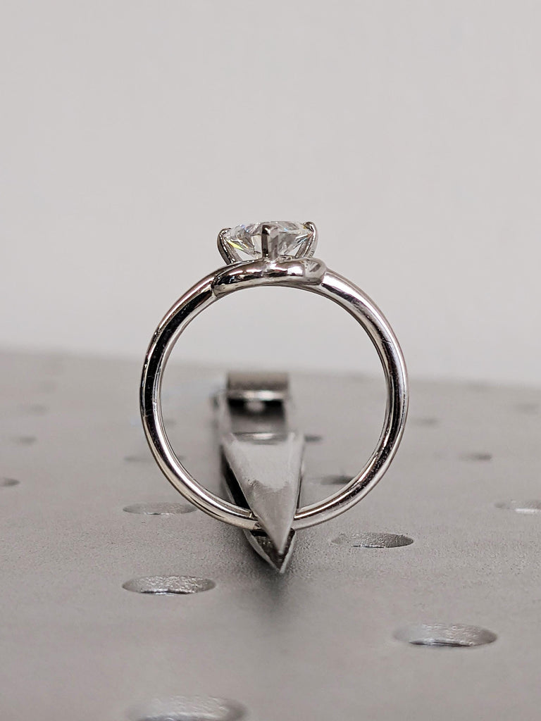 Platinum Gold Knot Solitaire Engagement Ring, Trillion Cut Lab Created Diamond, Women's Wedding Band image #6