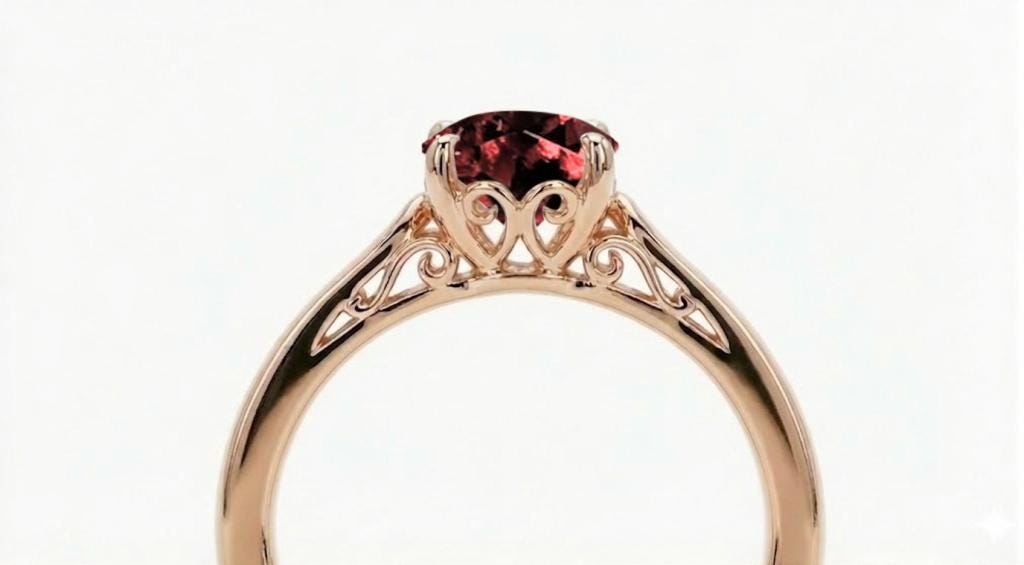 Ruby Engagement Ring, Vintage 14k Rose Gold Solitaire Ring, Dainty Handmade Ring for Women, Lab Grown Ruby Filigree Ring, July Birthstone image #3