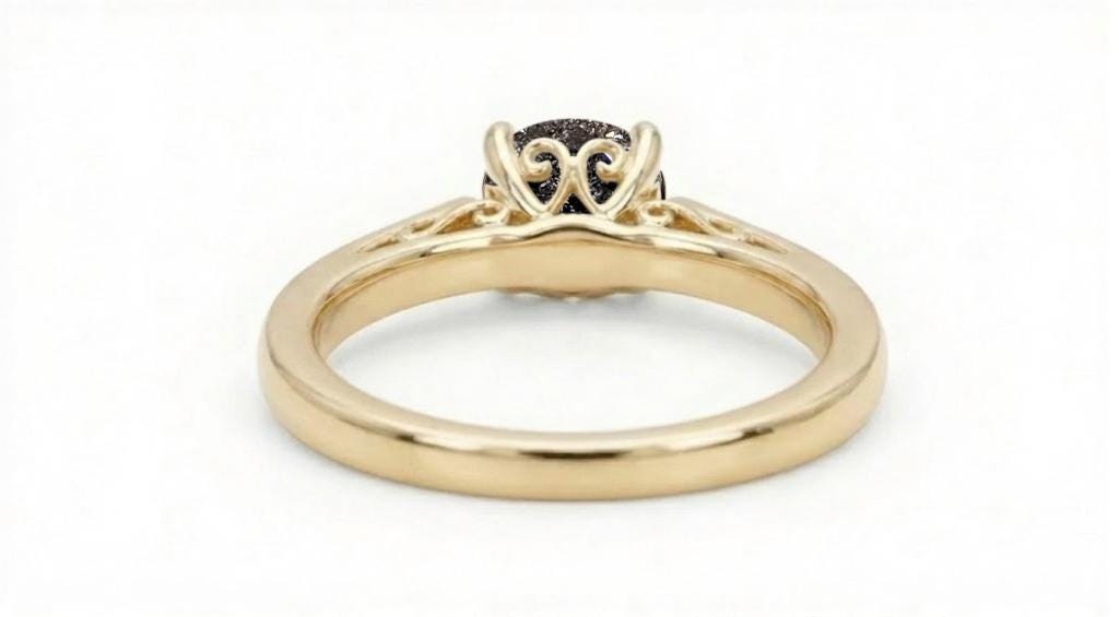 Round Salt and Pepper Diamond Engagement Ring, Dainty 18k/14k Yellow Gold Filigree Ring, Promise Rings for Women, Vintage Wedding Ring image #6