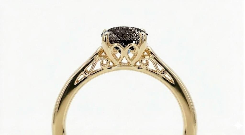 Round Salt and Pepper Diamond Engagement Ring, Dainty 18k/14k Yellow Gold Filigree Ring, Promise Rings for Women, Vintage Wedding Ring image #7