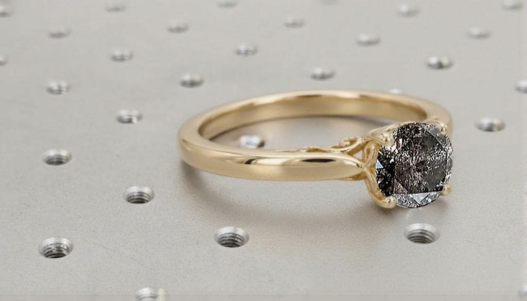 Round Salt and Pepper Diamond Engagement Ring, Dainty 18k/14k Yellow Gold Filigree Ring, Promise Rings for Women, Vintage Wedding Ring image #5