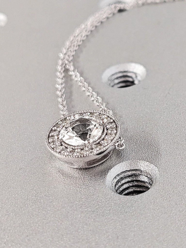 14K Solid White Gold Lab Diamond Necklace, Dainty Round Cut Diamond Halo Pedant, Bridal Jewelry, Wedding Anniversary Gift, Everyday Necklace image #6