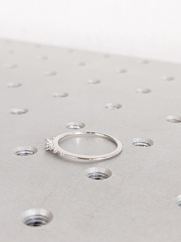 Round Diamond Cluster Engagement Ring, 14K White Gold, Lab Diamond Moissanite image #10
