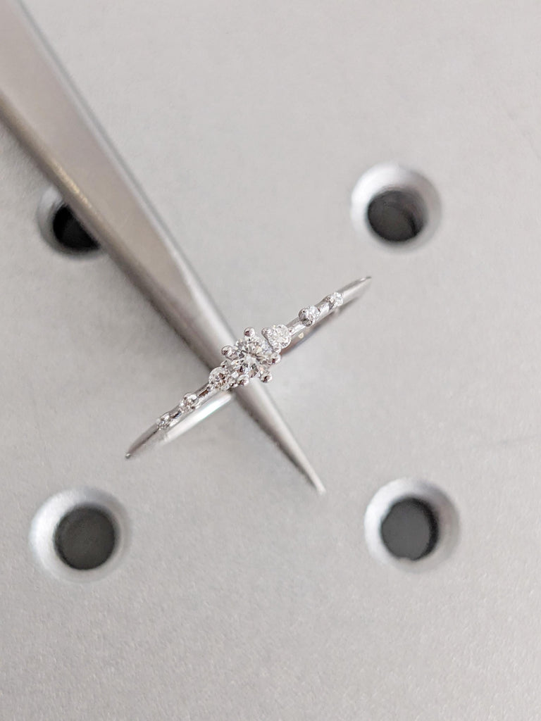 Round Diamond Cluster Engagement Ring, 14K White Gold, Lab Diamond Moissanite image #4