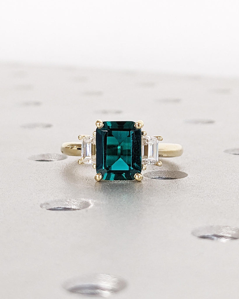 Art Deco Emerald Cut Emerald Engagement Ring, 14K Solid Gold May Birthstone Ring, Vintage Green Emerald Ring, Wedding Ring For Her, Trellis