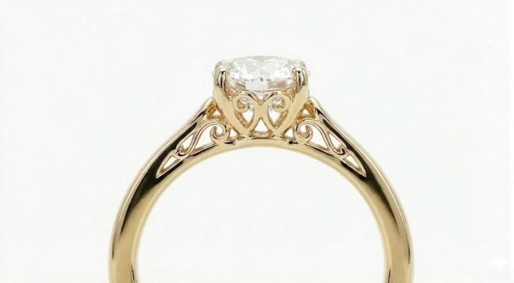 1, 2ct Certified Lab Grown Diamond Engagement Ring for Her, Vintage Style 18/14k Yellow Gold Filigree Promise Ring, Unique Diamond Jewelry